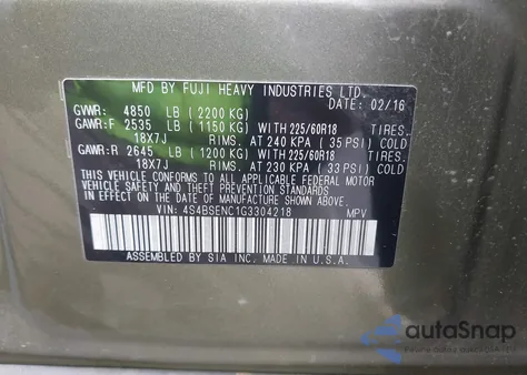 2016 Subaru Outback 3.6R Limited z USA, uszkodzony, nr VIN 4S4BSENC1G3304218